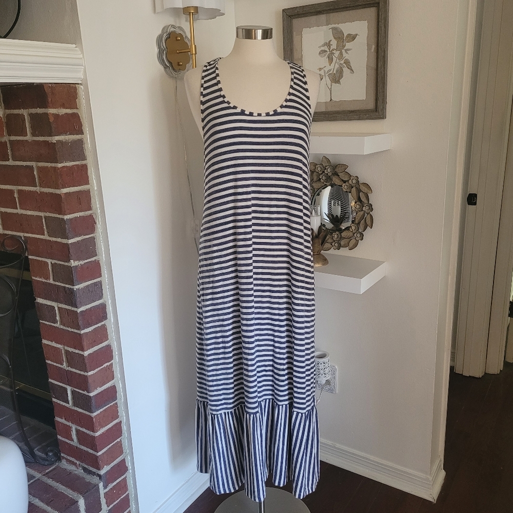 Tommy Bahama Striped Sleeveless Maxi Dress Ruffle Large